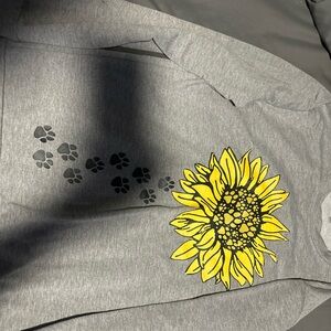 Gray Hoodie with Sunflower and Paw Prints